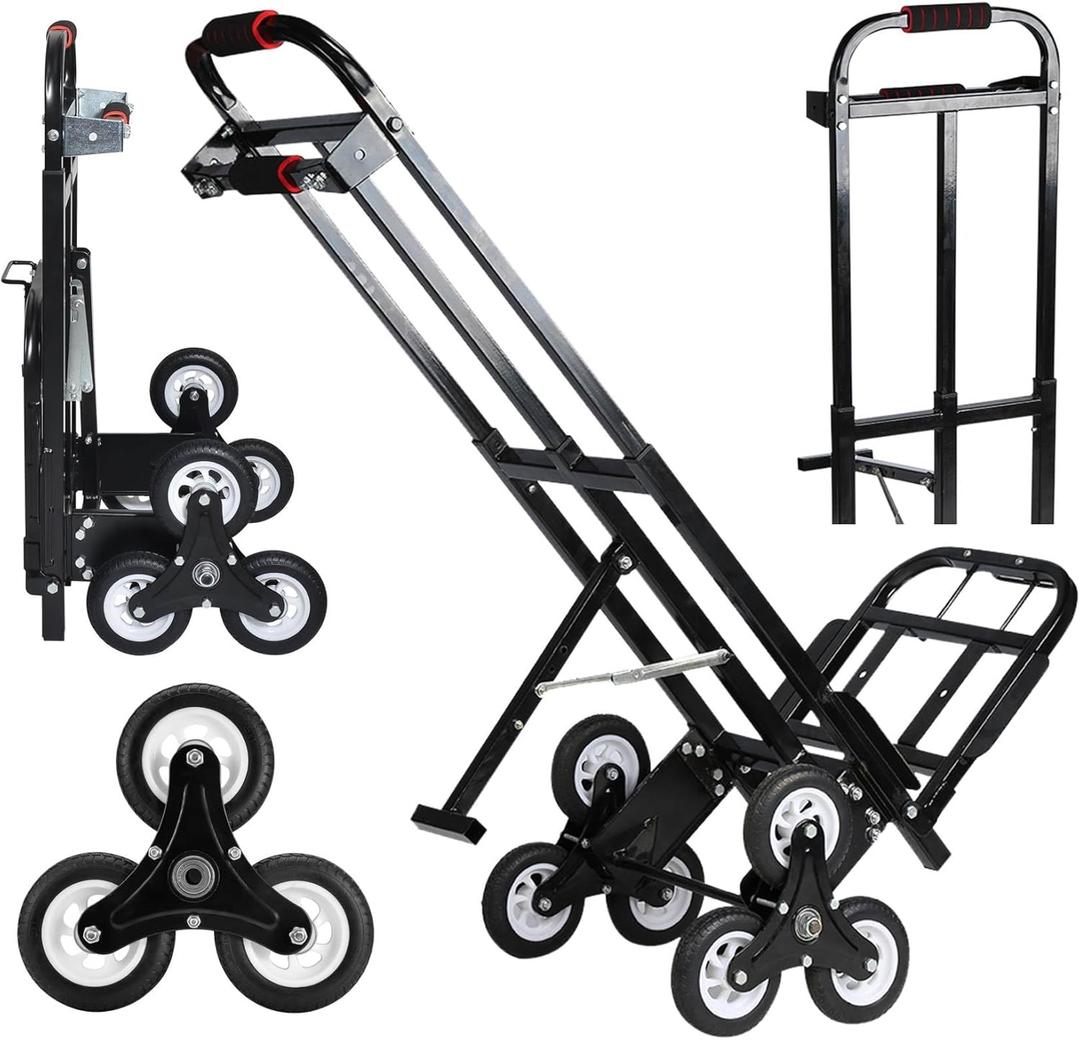 Hand Truck Dolly  6 Years in Service  Stair Climbing Cart, Stair Climber Cart 460 Lb Capacity All Terrain Stair Dolly Heavy Duty with Telescoping Handle and 6 Wheels (Black) 2 Climbing Ropes