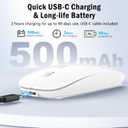 Wireless Mouse for MacBook Air iPad Pro PC Laptop, Bluetooth Rechargeable Computer Mice with Jiggler Mode, Silent 3 Mode (BT 5.2/3.0 & USB-A/USB-C Receiver) Type-C Slim Travel Mouse, White