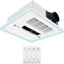 Bathroom Exhaust Fan with Light and Heater, 13.8 inch Panel Bathroom Ventilation Fan with 1800W Heating Power, 190 CFM 1.0 Sone Ultra Quiet 12W 6000K LED Light Remote Control for Home Bath Hotel