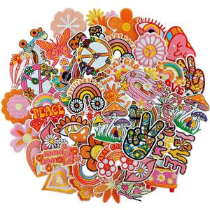 RF-patch 48Pcs Hippie Iron on Patches for Girl, Embroidered Boho Iron on/Sew on Patch for Clothes, Hats, Jeans, Dress, Backpacks, Etc, Machine Washable
