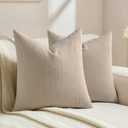 FUTEI Beige Chenille Decorative Throw Pillow Covers 18x18 Inch Set of 2,Soft Crushed Striped Texture Cushion Case, Modern Home Decor for Couch Bed Living Room