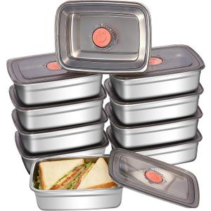 GIUOIDUO 10 Pack Stainless Steel Food Storage Containers with Leak-Proof Lids, 37oz Reusable Metal Meal Prep Lunch Boxes, Stackable, Dishwasher Safe for Snacks, Fruits & On-the-Go Meals, BPA-Free
