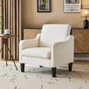 VINGLI Mid Century Modern Accent Chair, Beige Fabric Accent Chairs for Living Room Upholstered Armchair Sofa with Scooped Arms for Bedroom, Apartment, Studio, Office, Waiting Room, 29.9 inches x 30.7 inches x 33 inches