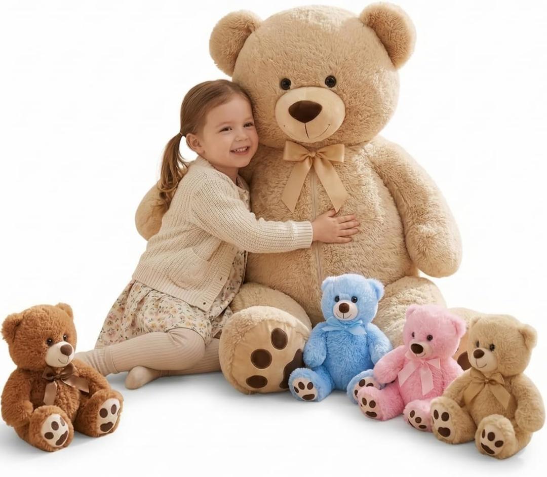 MaoGoLan 5Pcs Big Teddy Bear Plush with 4 Babies,41" Cuddly Giant Bear Stuffed Animal with Zipper Storage for Small Teddy Bear Plushies in Bulk for Baby Shower,Party Favor,Decorations,Kids,Adults