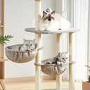 Small Cat Tree Tower with Lots of Scratching Posts - 42 Inch Medium Compact Cats Scratch House with Hammock Perch for Multi Level 2 Kitty - Indoor Corner Cat Bed Condo Climbing Gym Towers Furniture