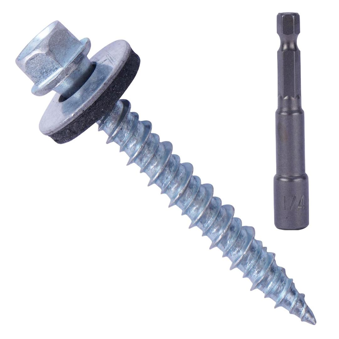 BHTOP 400 Pcs Metal Roofing Screws 10 x 1 inch, Hex Head Sheet Metal Roof Screw with EPDM Washer for Corrugated Roofing