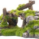 Saim Aquarium Cave Decor, Mossy Hollow Rock Hideout for Betta Fish & Shrimp - Natural Ruins Stone with Hole, Small Fish Hideaway Tank Ornaments