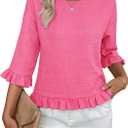 siliteelon Womens 3/4 Sleeve Tops Summer Tshirts Ruffle Flowy Crew Neck Dressy Casual Blouses 2026 Trendy Cute Work Outfits, M