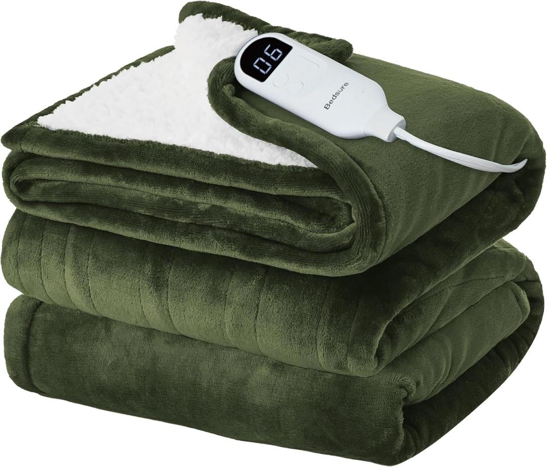 Bedsure Electric Blanket Full Size - Soft Flannel Heated Blanket, Fast Heating with 10 Time Settings & 6 Heat Settings, Warm Gift for Grandma (72x84 inches, Olive Green)