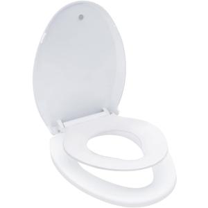 Elongated Toilet Seat with Toddler Seat Built In Soft Close, Slow Close Family Toilet Seat with Potty Training Seat White