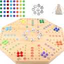 HOROW Wahoo Board Game Wooden Original Board Game Classic 2 Side Painted Fast Track Game for 6 Player and 8 Player with 32 Marbles,8 Dices for Family Game Night(8-Player,Log), Medium