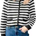 ANRABESS Womens Cardigan Sweater Long Sleeve Button Down Lady Tweed Knit Jackets 2025 Fall Outfits (Medium, White Black Strip)