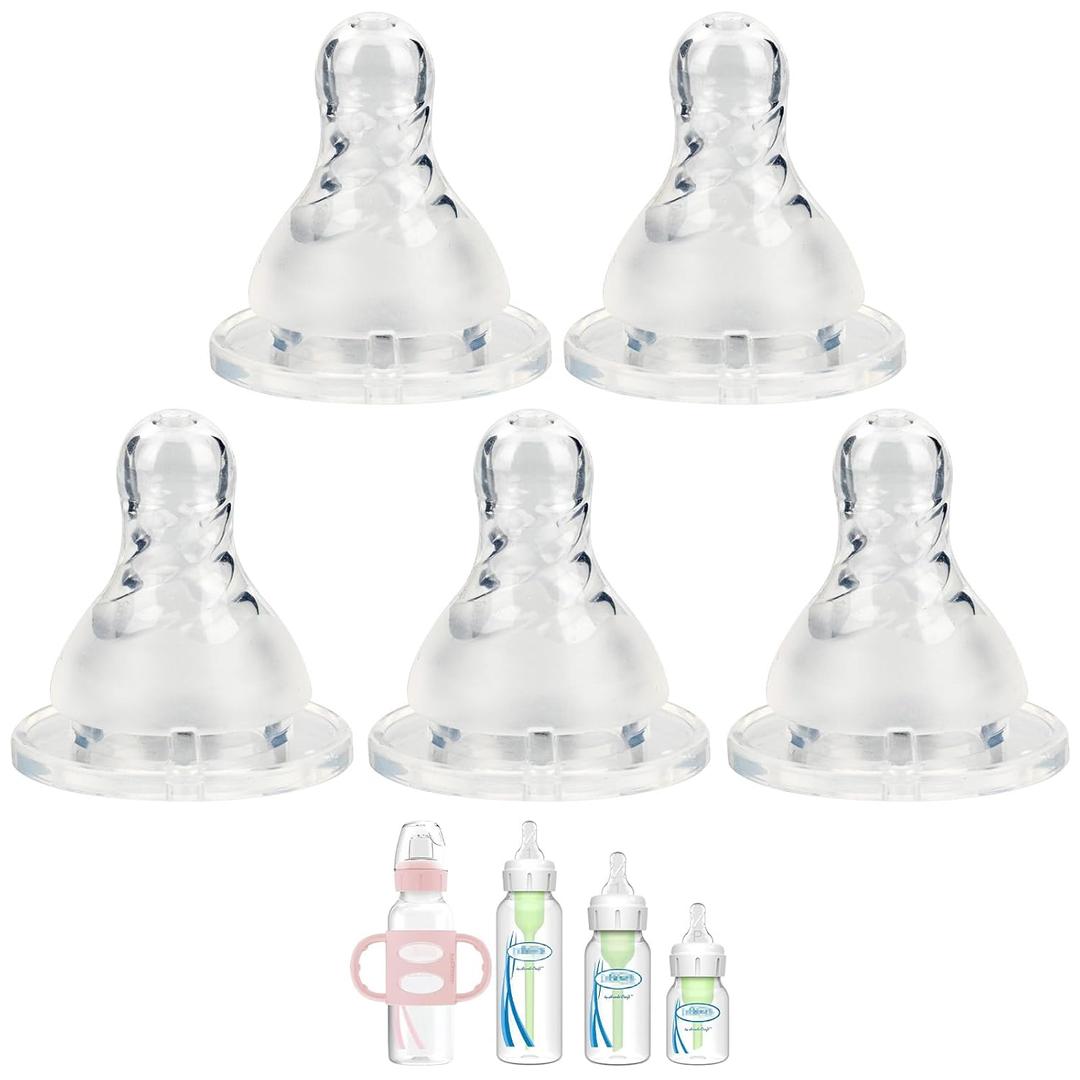 Silicone Nipple for Dr. Browns Natural Flow Level 2 Narrow Baby Bottle, Medium Flow, 3m+, 5 Count