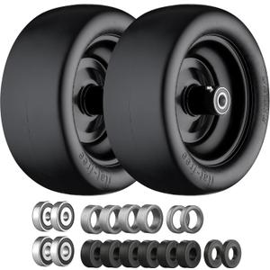 13x6.50-6 Lawn Mower Tires, 13x6.50-6 Flat Free Zero Turn Front Tires with 3/4", 5/8" and 1/2" Bearings, 5.6"- 8.7" Centered Hub, Compatible with Lawn Mower Garden Tractor Black- 2Pack