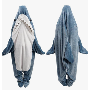 Shark Blanket Hoodie Onesie for Adult & Kid, Wearable Shark Sleeping Bag, Soft Cozy Onesie Costume Size M