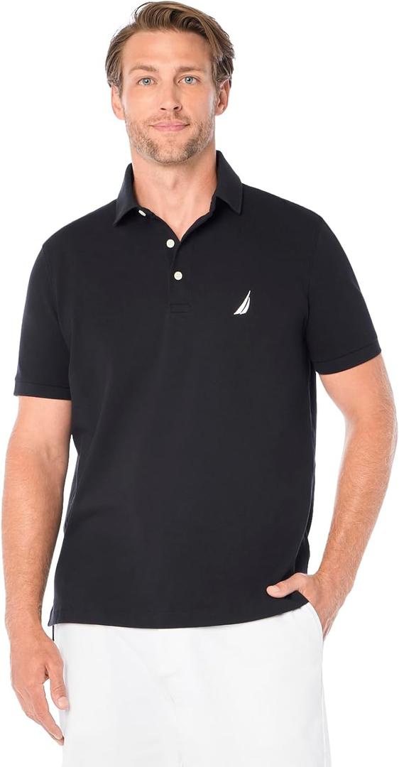 Nautica Men's Short Sleeve Solid Stretch Cotton Pique Polo Shirt (Large, True Black)