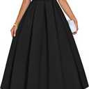 ZESICA Women's Summer Strapless Cocktail Dresses 2026 Elegant Off Shoulder Flowy A Line Wedding Guest Party Midi Dress Black X-Large