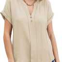 HVT Womens Short Sleeve V Neck Tops Going Out Lightweight Dressy Shirt Casual Summer Loose Fit Flowy Blouses, M