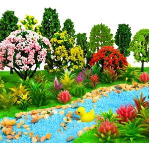 60 Pieces Model Trees 1.1-4.3inch Mixed Diorama Model Tree Colourful Grass Mini Fake Plants for DIY Crafts, Building Model, Railway Scenery Landscape Supplies
