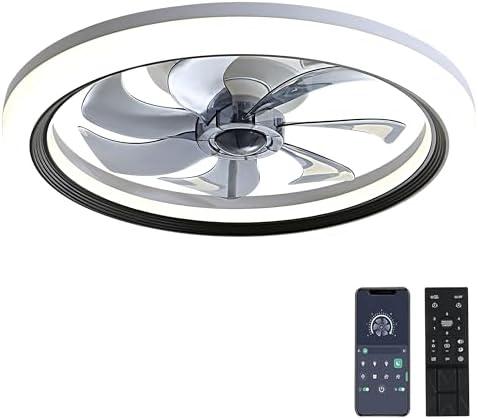 OUREDEEY 20" Ceiling Fan With Lights and Remote, Low Profile, 6 Wind Speeds, Dimmable Light, White Flush Mount, Smart Modern for Home (Black+Grey)