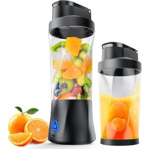 Personal Blender-for Shakes & Smoothies, 24oz. Vessel, Cordless, BPA Free, Leakproof-Lid & Sip Spout, USB-C Rechargeable - Travel Blender, 6 Sharp Blade, Deep Black