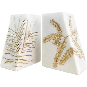 Heavy Duty Book Ends for Shelves, Decorative Book Ends for Heavy Books, Resin Modern Bookends with Marble Texture & Gold Botanical Detail, Minimalist Bookends for Home Decor, Set of 2