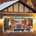 ROCKY&CHAO Christmas Garage Door Decorations 6x13ft Santa Red Truck Garage Door Cover, Garage Door Banner Garage Door Backdrop for Christmas New Year Party