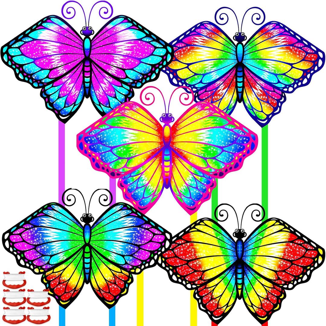 5 Pack Kite for Kids Adults, Butterfly Kites for Kids Ages 4-8 8-12, Rainbow Kites for Toddlers Age 3-5 Beginners Easy to Fly in Low Wind- Large Kite for Family Beach Outdoor Games and Activities