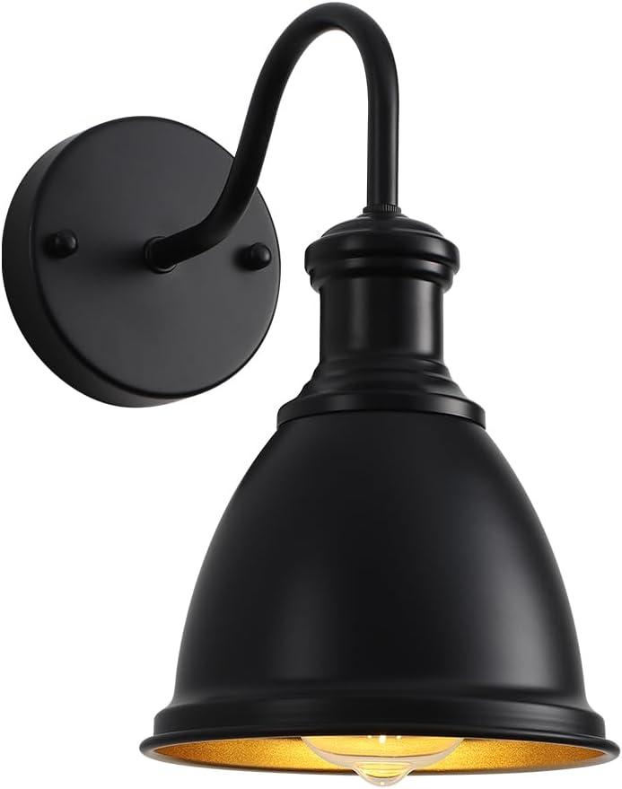 1-Light Vintage Black Wall Sconces, Hardwired Indoor Wall Lights with Metal Shade, Gooseneck Wall Lamps for Bedroom, Living Room