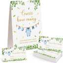 Blue Clothes Guess How Many Baby Shower Game Pack of 1 Tabletop Sign with Stand and 50 How Many Cards, Eucalyptus Gender Reveal Party Game Decorations