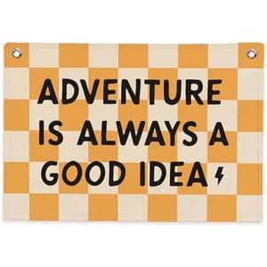 SJDFCSA Adventure Nursery Decor Banner Canvas Wall Hanging, Adventure Is Always a Good Idea Wall Art Decor Hanging Banner Flag for Toddler Boys Nursery Room Bedroom Playroom Prints, 30x20 Inch
