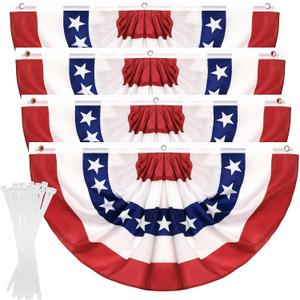 4Pack 1.5x3 FT American Pleated Fan Flag, American Flag Bunting for Outdoor, US Patriotic Half Fan Banner Flag with Zip Ties for 4th of July Memorial Day Independence Day Outdoor Indoor Decorations