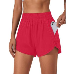 BMJL Women's Running Shorts Elastic High Waisted with Pockets, 2.5" Sporty Workout Quick Dry Athletic Shorts (Red, S)