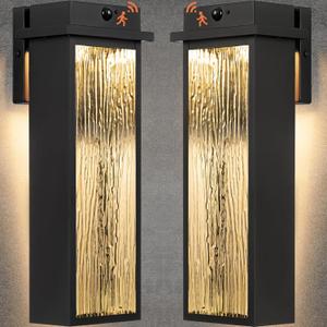 VenzBlomia 20” Upgraded Motion Sensor LED Exterior Lighting Fixtures, 2 Pack Large Black Dusk to Dawn Lights Outside, Modern Outdoor LED Wall Sconce Lamps, Waterproof Outside Patio Carriage Lanterns