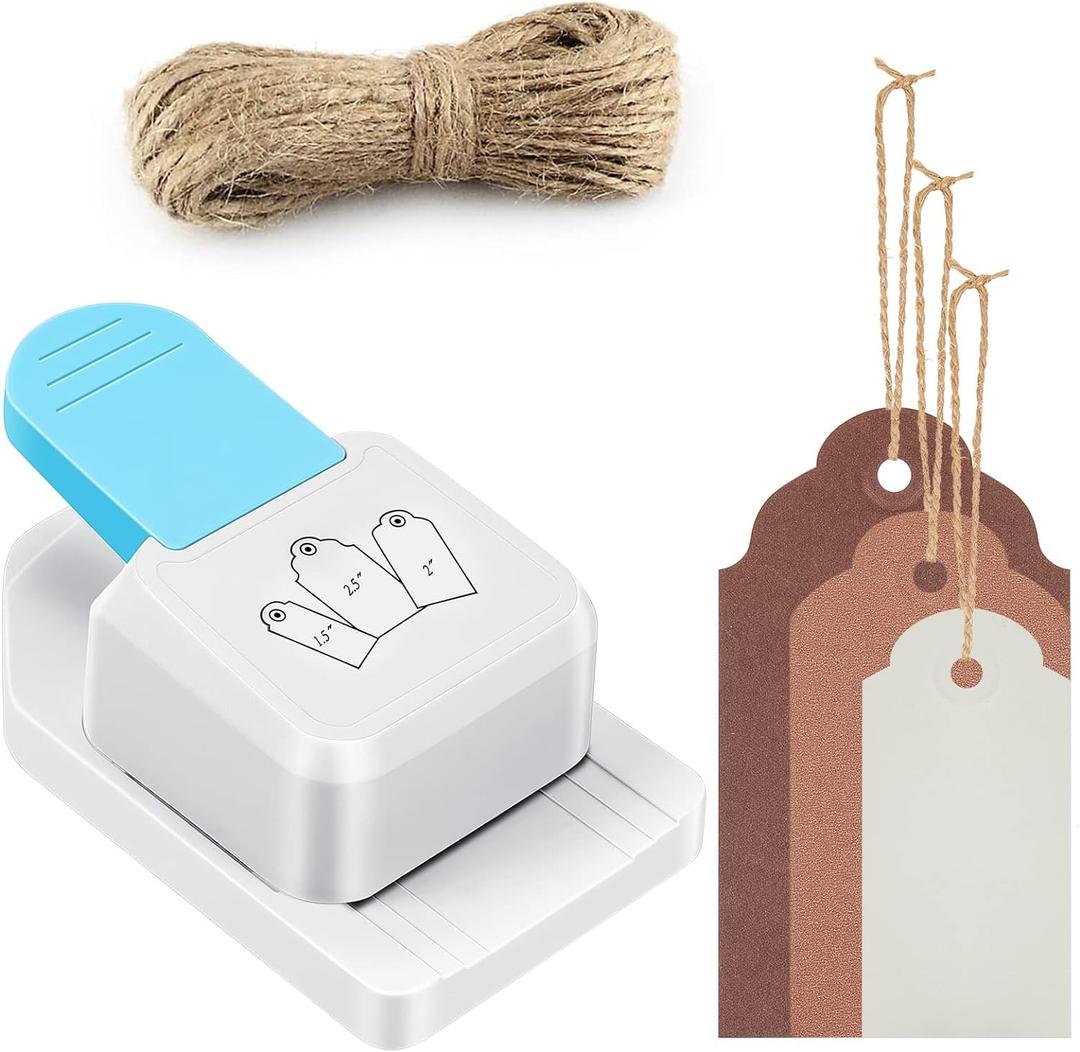 Lewtemi 3 in 1 Craft Tag Punch Gift Paper Small Hole Punch for Tag Scrapbooking Supplies 1.5/2/ 2.5 Inches Craft Puncher with Rope for Paper Crafting Scrapbooking Cards DIY Arts(Round Style)