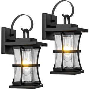 2 Packs Outdoor Wall Light - Modern Black Exterior Light Fixture Waterproof Porch Sconces Wall Mounted Lighting, Anti-Rust Rustic Wall Sconce for House Garage, Doorway, Front Door Entryway, E26 (Sensor-Free-Black)