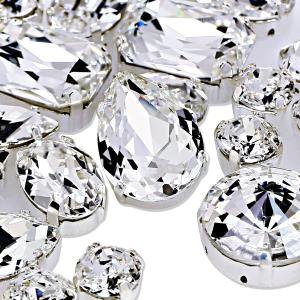 DONGZHOU Sew on Rhinestones Fancy Stone Crystals Sew On Glass Rhinestone Metal Claw Setting Sewing Rhinestone Crystal Glass gems for Jewelry Making, Clothes, Garments, Dress, Earring, Belt and Shoes, Mixed shapes