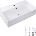 Wall Mount Rectangular Bathroom Sink, QISHKA 22"x12.4" Modern Ceramic Floating Vessel Sink, White Rectangle Vanity Sink with Overflow, Wall Hung Wash Hand Basin