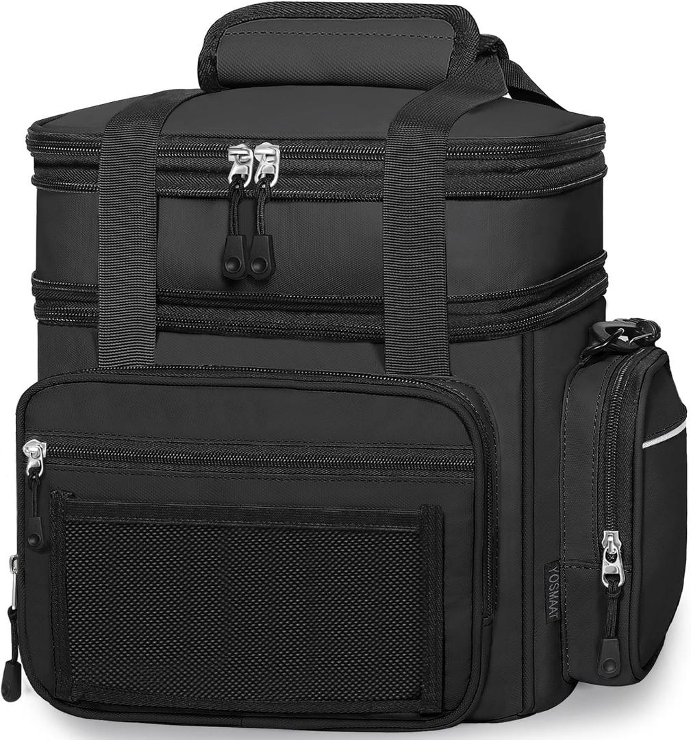 Expandable Lunch Box Cooler Bag - Insulated Heavy Duty Lunch Bag for Men Women - Large Lunchbox for Adults Work Outside Picnic Black 22L