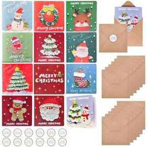 LINSHANMIN Christmas Greeting Cards with Envelopes, 12 Greeting Cards 4 x 4 Inch