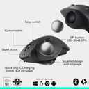 Logitech MX Ergo S Advanced Wireless Trackball Mouse, USB-C Rechargeable Wireless Ergonomic Mouse with Bluetooth and Encrypted Dongle, 6 Programmable Buttons, for PC/Mac - Graphite