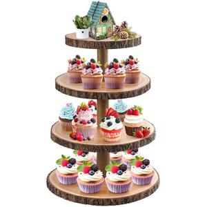 GrnVibe Cupcake Stand Wood Dessert Stands 4 Tier Cupcake Tower Large Cupcake Display Stand Rustic Cupcake Tier Stand for Woodland Baby Shower Decorations/Wedding/Birthday/Party/Farmhouse Decor