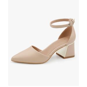 BCTEX COLL Womens Pointed Toe Pumps Shoes Ankle Strap Chunky Low Heels Metal Lined Sandals Designed for Women, 8