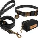 Wisedog Waterproof Dog Collar and Leash Set, Adjustable Puppy Collar with Cute Tag 4FT Dog Leash with Poop Bag for Small Dogs (S, Black)