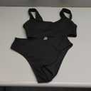 Lilosy High Waisted Tummy Control Bikini Ribbed Sporty Brazilian Swimsuit Set Women Highwaisted Cheeky Cut Leg Rise Bottom Crop Push Up Top 2 Piece Bathing Suit Black 2# Size medium