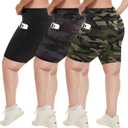 HLTPRO 3 Pack Plus Size Biker Shorts with Pockets for Women 8"/5"/3" High Waist Tummy Control Shorts for Yoga (Black, XXXL)