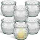 GLEAVI Glass Votive Candle Holders Set of 6, Clear Lotus Tealight Candle Holder Centerpieces, Thick Heavy Base Flower Candlestick for Wedding Reception Party Home Decor Table
