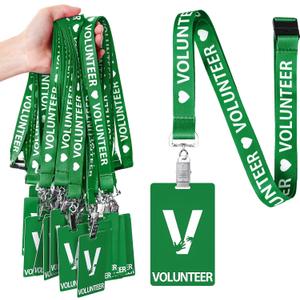 Colarr 25 Pack Volunteer Lanyard with PVC Plastic Card Pass Volunteer Identification ID Badges Bulk Breakaway Lanyard for Activity, Fundraising, Church, School, Events(Green)