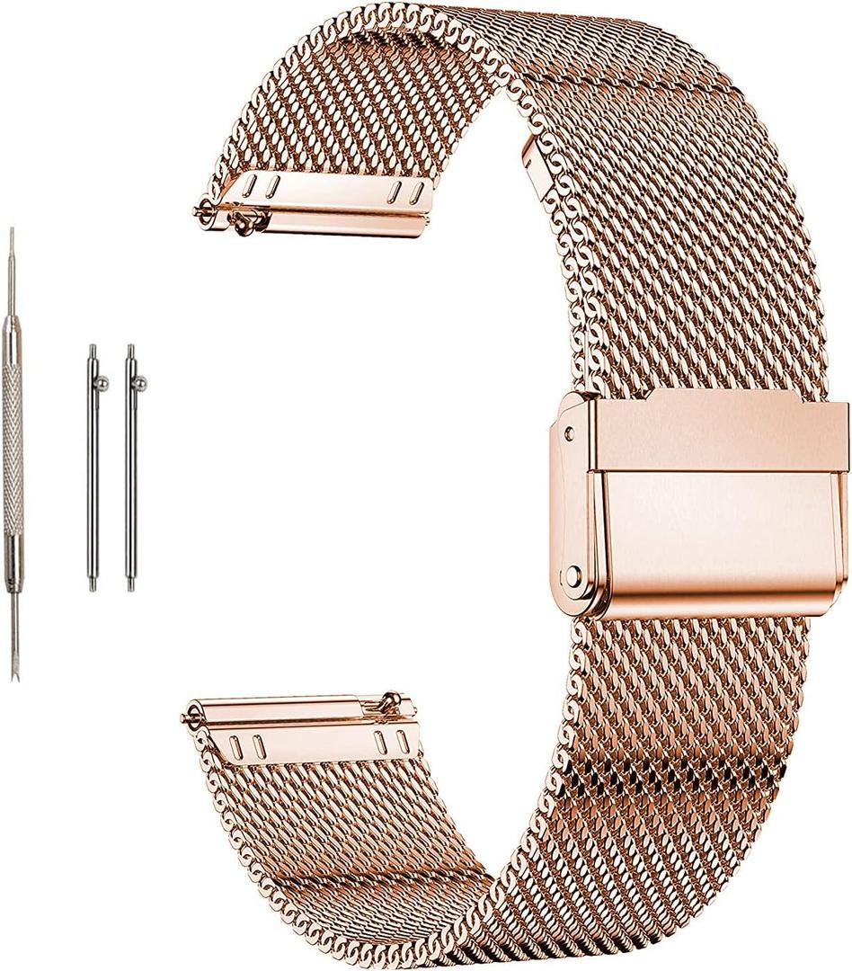 Moran Stainless Steel Mesh Watch Band Quick Release Replacement Strap 18mm 19mm 20mm 22mm for Men Women, Rose Gold