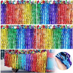 Crowye 10 Pack Rainbow Parade Float Decor 9 x 2.5 ft Gay Pride Lgbt Parade Float Decoration Colored Wavy Foil Fringe Tinsel for Gay Pride Month Lgbt Rainbow Party Supply